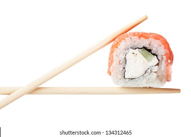 Close Up Top View Of Sushi Isolated Over White Background