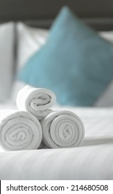 Close Up Towels On The Bed