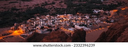 Close up of a town seen from Harrat viewpoint, Al Ula, Saudi Arabia.