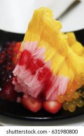 Close Up Of Traditional Fresh Fruit Snow Ice Cream Dessert Food