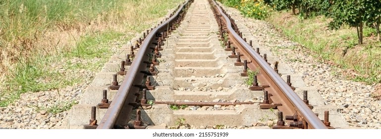 Close Train Track Running Through Field Stock Photo 2155751939 ...