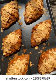 Close up tray of Almond croissant - Shutterstock ID 2209290629