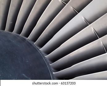 Close Up Of Turbine And Blades Of A Jet Engine.