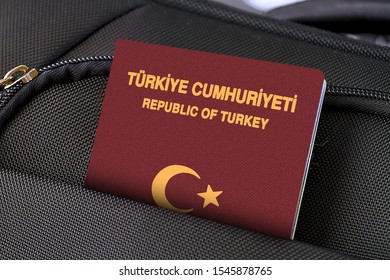Close Up Of Turkey Passport In Black Suitcase Pocket 