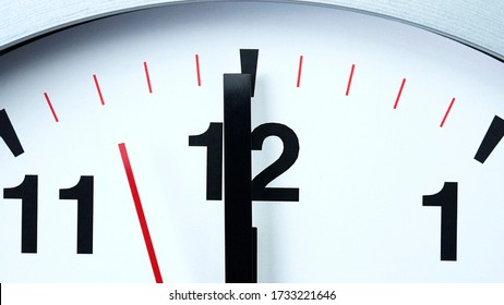 Close up Twelve o'clock Gray wall clock beginning of time 12.00 pm. , Concept It is 100 Seconds to Midnight. - Powered by Shutterstock