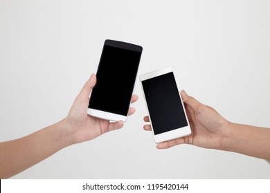 Close Up Of Two Hands  Holding Smart Phone