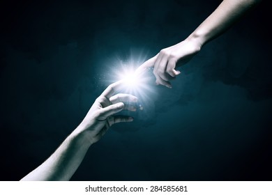 Close Two Hands Reaching Each Other Stock Photo (Edit Now) 295553087