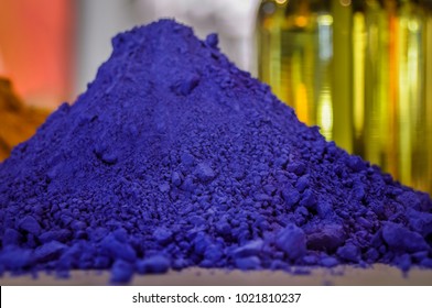 Close Up Of A Ultramarine Blue Pigment Mineral Portion.