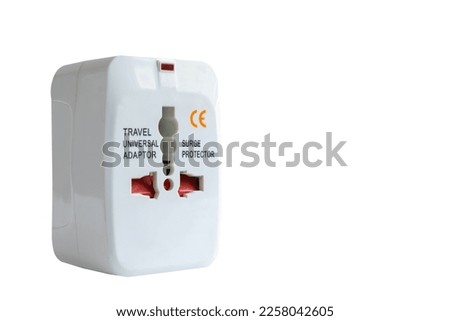 Close up Universal travel adapter plug isolated on white background and copy space