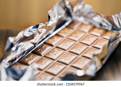 Close Up Of Unwrapped Bar Of Chocolate