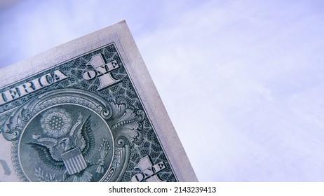 Close Up, American Dollars On The Table. Paper Money On A Gray Background. Business Investment Economy Saving Loan Income Money And Finance Concept. One Dollar. 1 USD. Prosperity Concept.