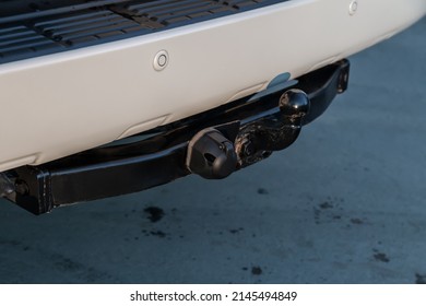 Close Up, Black Car Tow Hitch, View Of The Vehicle Hitch Closeup