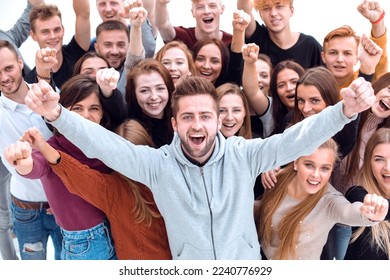 close up. confident guy standing among his friends - Shutterstock ID 2240776929
