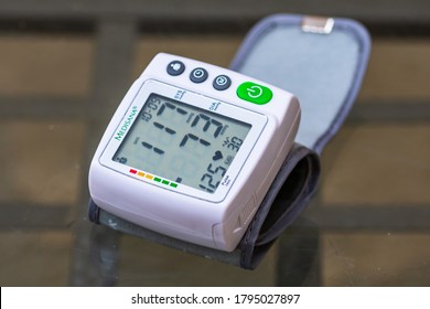 Close Up, Detail Of Blood Pressure Cuff Monitor Isolated. Digital Blood Pressure Measuring Device. Bucharest, Romania, 2020.