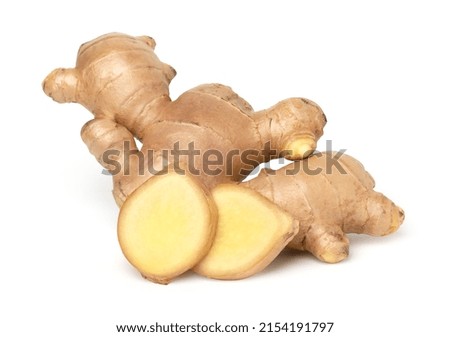 Close up, Fresh ginger root with sliced isolated on white background	