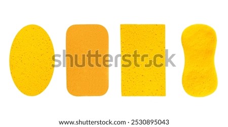 Close up. Micro yellow sponge for washing and cleaning isolated on white background.