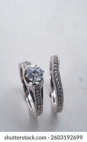 close up, ring, set, silver plated, costume jewelry, feminine, stones, zirconias, white background