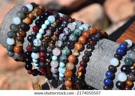 Close up. Stone bracelet. Semi-precious stones. Jewelry