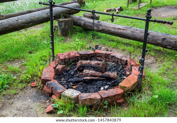 Close Stone Fireplace Cooking Outdoor Inside Stock Photo Edit Now