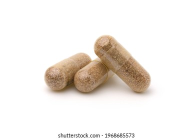 Close up,Andrographis extract capsules (Herbal capsules) or herbal isolated on white background.