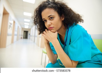 Close up of upset female nurse 