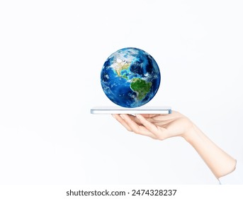 Close up,woman hand holding smartphone isolated on white background.Elegant palm faced upwards with a mobile phone.Woman holding smartphone horizontally. Smartphone put on woman's hand.Space for text. - Powered by Shutterstock