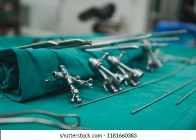 Close Up Urology Endoscope Equipment With Blur Operating Room Background