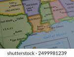 Close up of the USA on a map with Louisiana in sharp focus. USA, Louisiana on a map. States of USA on a map