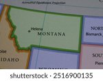 Close up of the USA on a map with Montana in sharp focus. Montana on a map. Montana political map
