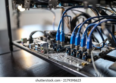 Close Up Of USB Ports On Cryptocurrency Mining Rig