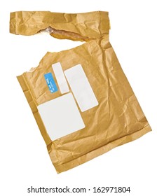 Close Up Of An Used Open Mail Package On White Background With Clipping Path