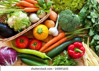 Close up of various colorful raw vegetables - Shutterstock ID 145891655