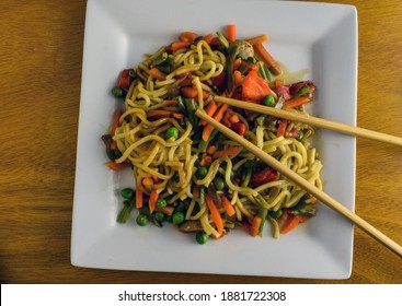 Close Up Of Vegetable Lo Mein On A Table