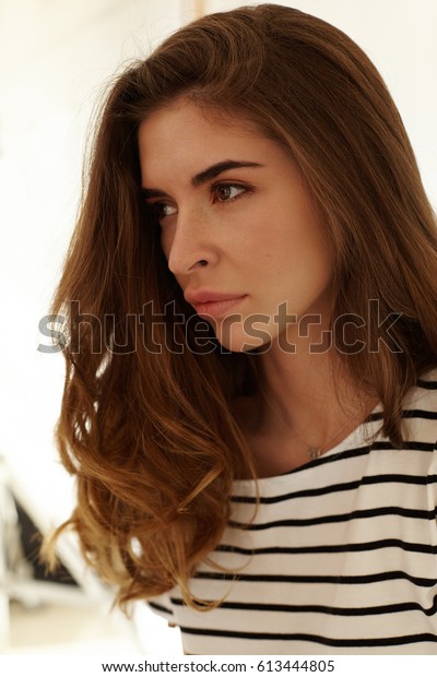 Close Vertical Portrait Caucasian Young Woman Stock Photo Edit