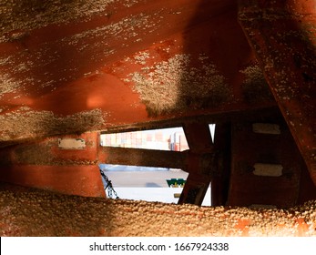 Close Up Of The Vessel Underwater Hull Part Covered With Shell Sediments.