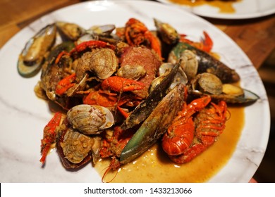 Close Up Viet Cajun Crawfish And Seafood Boil