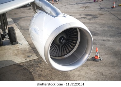 Close up View of Airplane Turbine Engine 