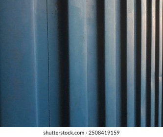 close up view of blue container wall. repeat pattern of blue container wall for background