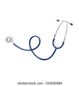 Close up view of blue stethoscope over isolated white background