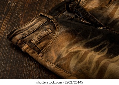 Close Up View Of A Brown Slim Fit Jeans