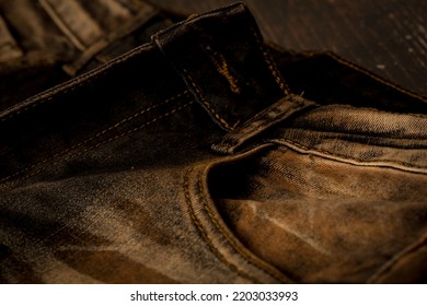 Close Up View Of A Brown Slim Fit Jeans