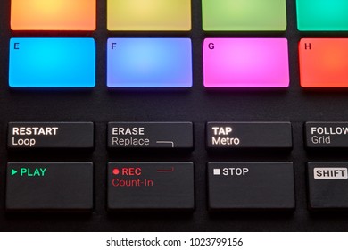 Close up view of the buttons of professional studio sound recording device 