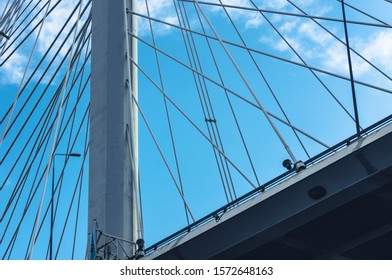 Close view of cable stayed bridge in St.Petersburg, Russia