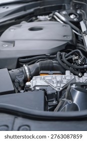 Close Up View of Car Engine Bay Interior