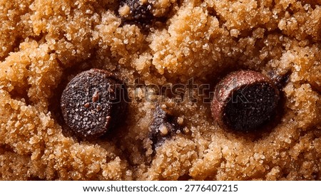 Close up view of a chocolate chip cookie, filling the entire frame.