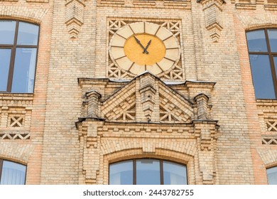 It's close up view of clock on the main building of National Technical University of Ukraine. Its photo of Igor Sikorsky Kyiv Polytechnic Institute. 