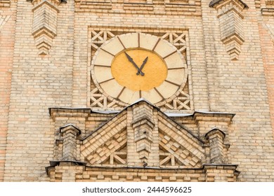 It's close up view of the clock on main building of National Technical University of Ukraine. Its photo of Igor Sikorsky Kyiv Polytechnic Institute. 