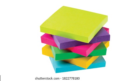 Close Up View Of Colorful Post It Note Isolated On White Background.