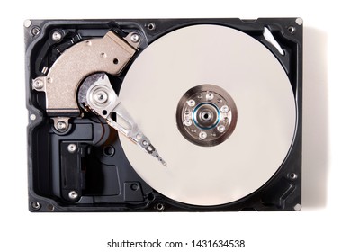 Close up view of a computer hard drive isolated on a white background.