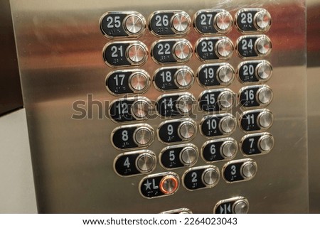 Close up view of control panel elevator cabin without button 13th floor in casino of Las Vegas hotels. USA.